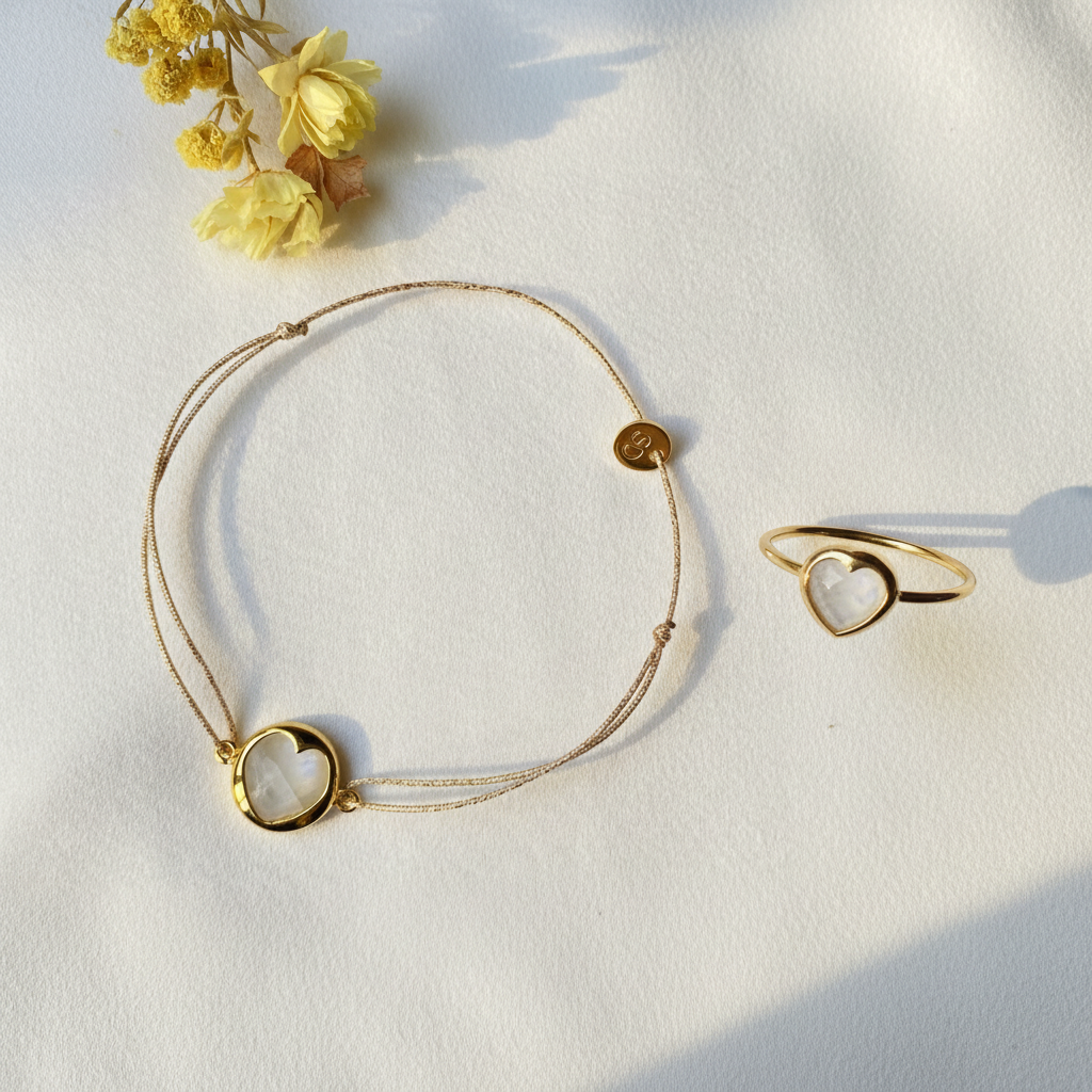 Bague & Bracelet Cuore di Pietra - Collection Labradorite