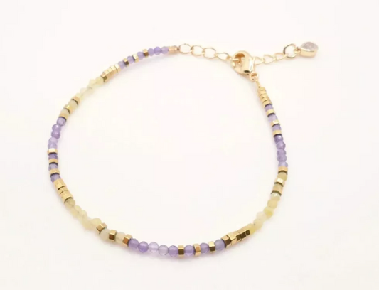 Bracelet Incanto – Mini Perle Améthyste & Opale Dorée