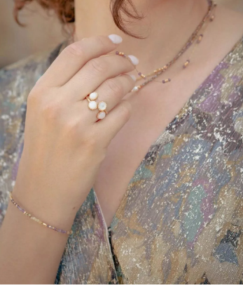 Bracelet Incanto – Mini Perle Améthyste & Opale Dorée