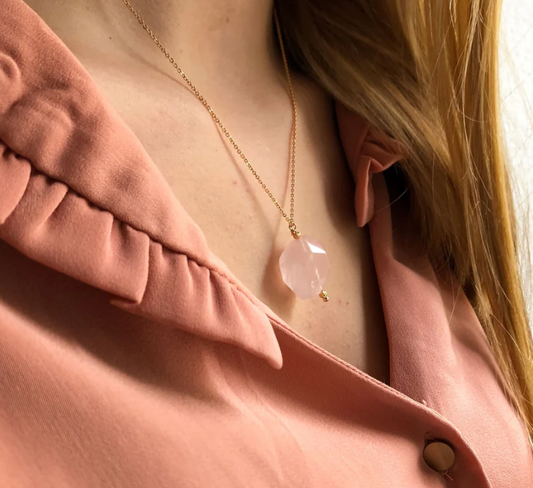 Collier Quartz rose initial