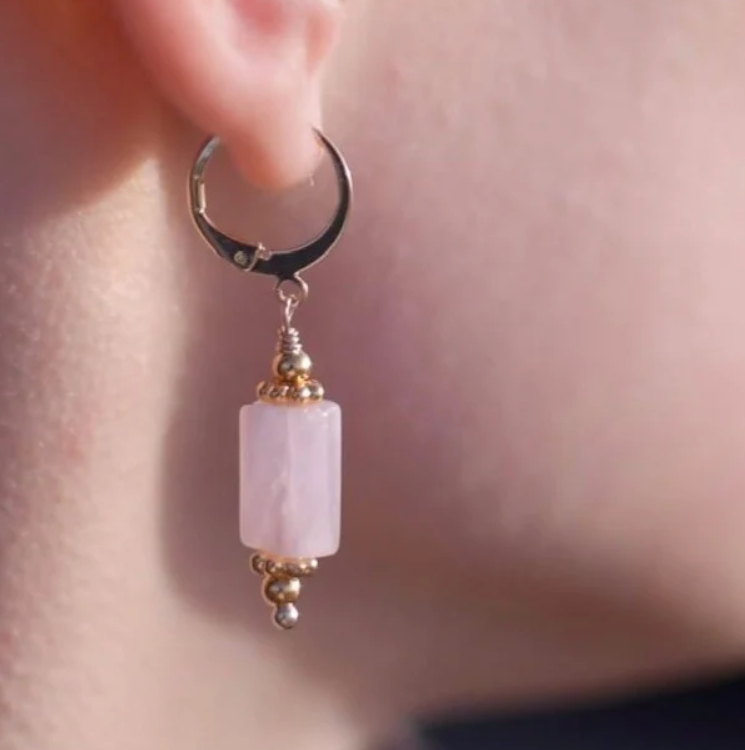 Boucles d'Oreilles Levigata Quartz Rose