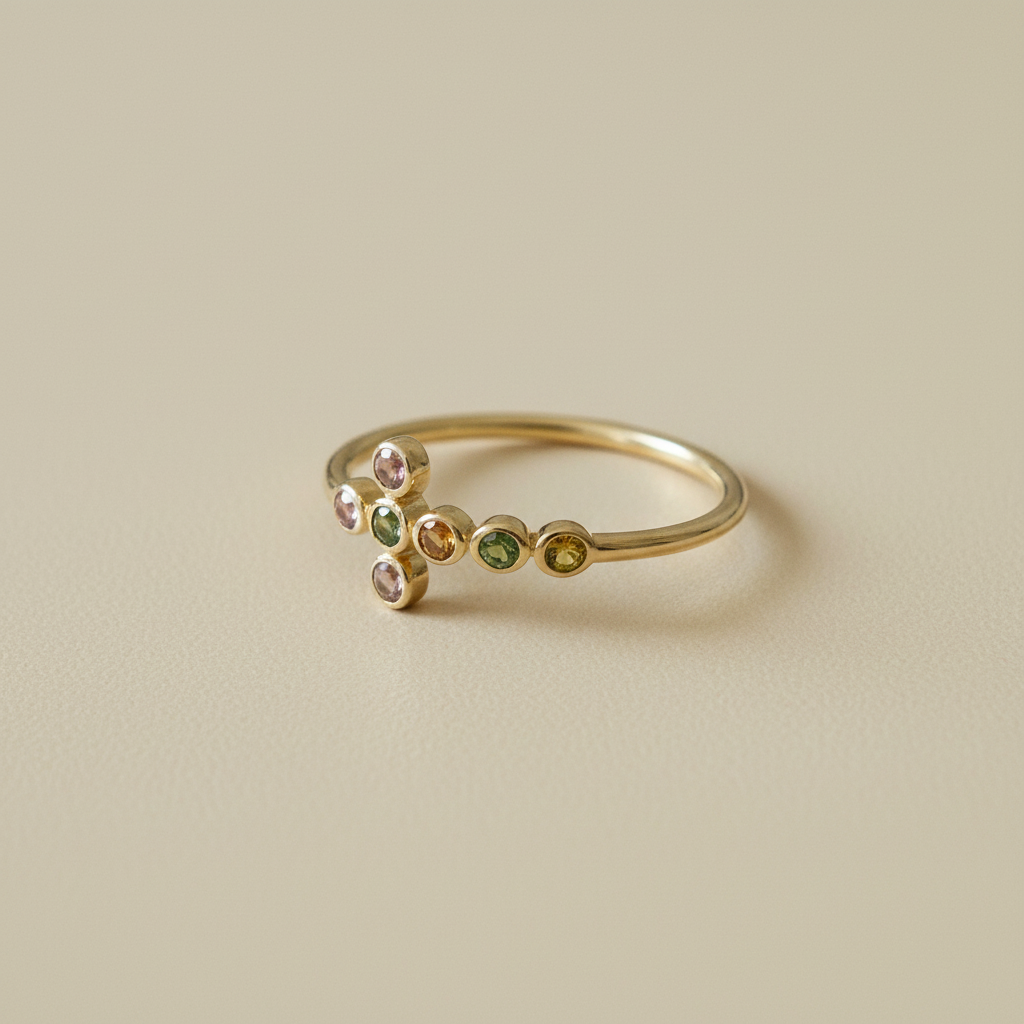 Bague Croix Tourmalines - fond beige