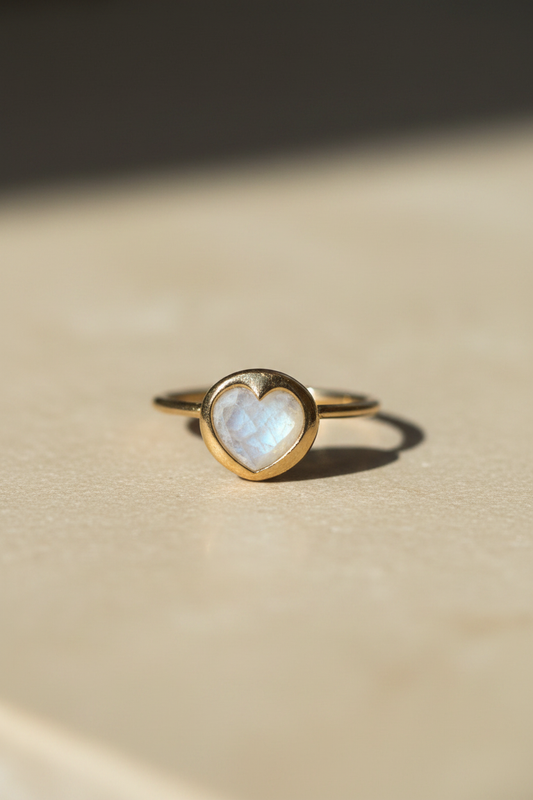 Bague Cuore di Pietra - Labradorite Cœur Plaqué Or