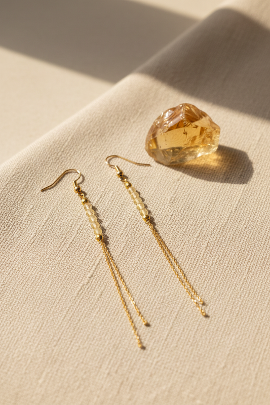 Boucles Perlita Citrine - lin beige et cristal