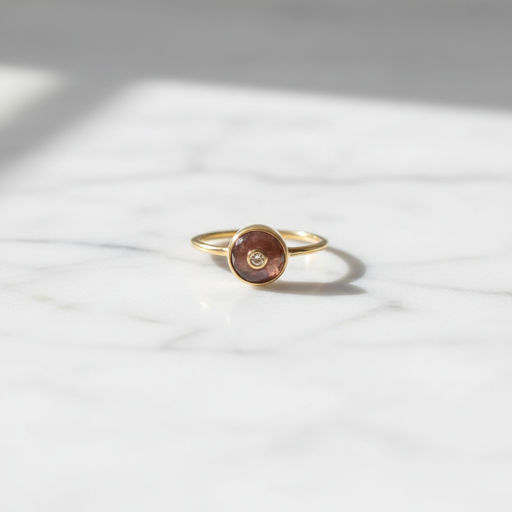 Bague Lueur Dorée Tourmaline Rose et Diamant - plaqué or - Eleganza Paris