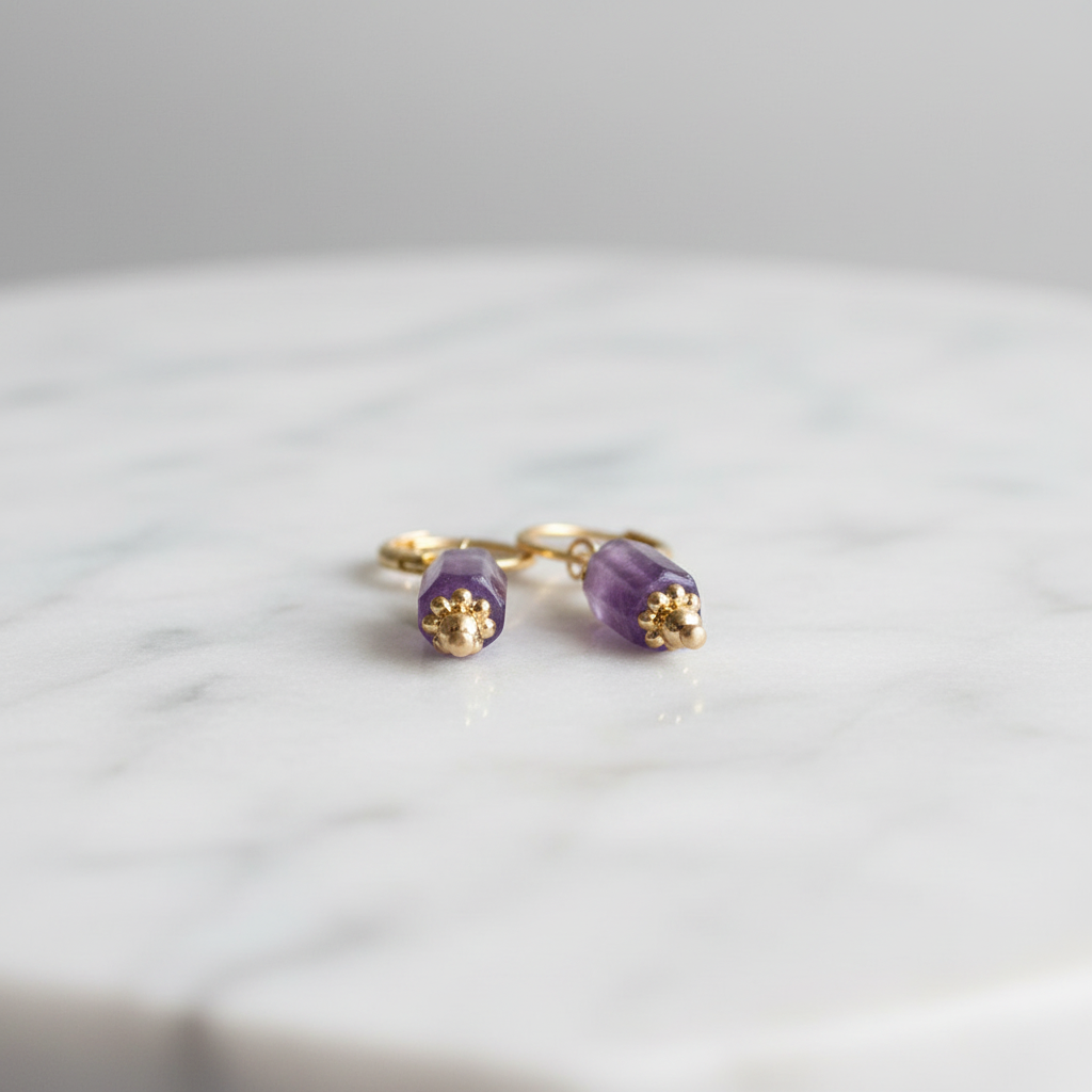 Boucles d'Oreilles Levigata Améthyste – bijoux en pierre naturelle faits main en France