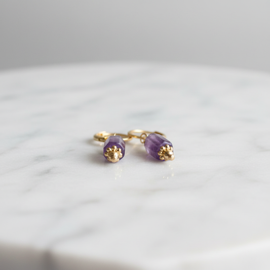 Boucles d'Oreilles Levigata Améthyste – bijoux en pierre naturelle faits main en France