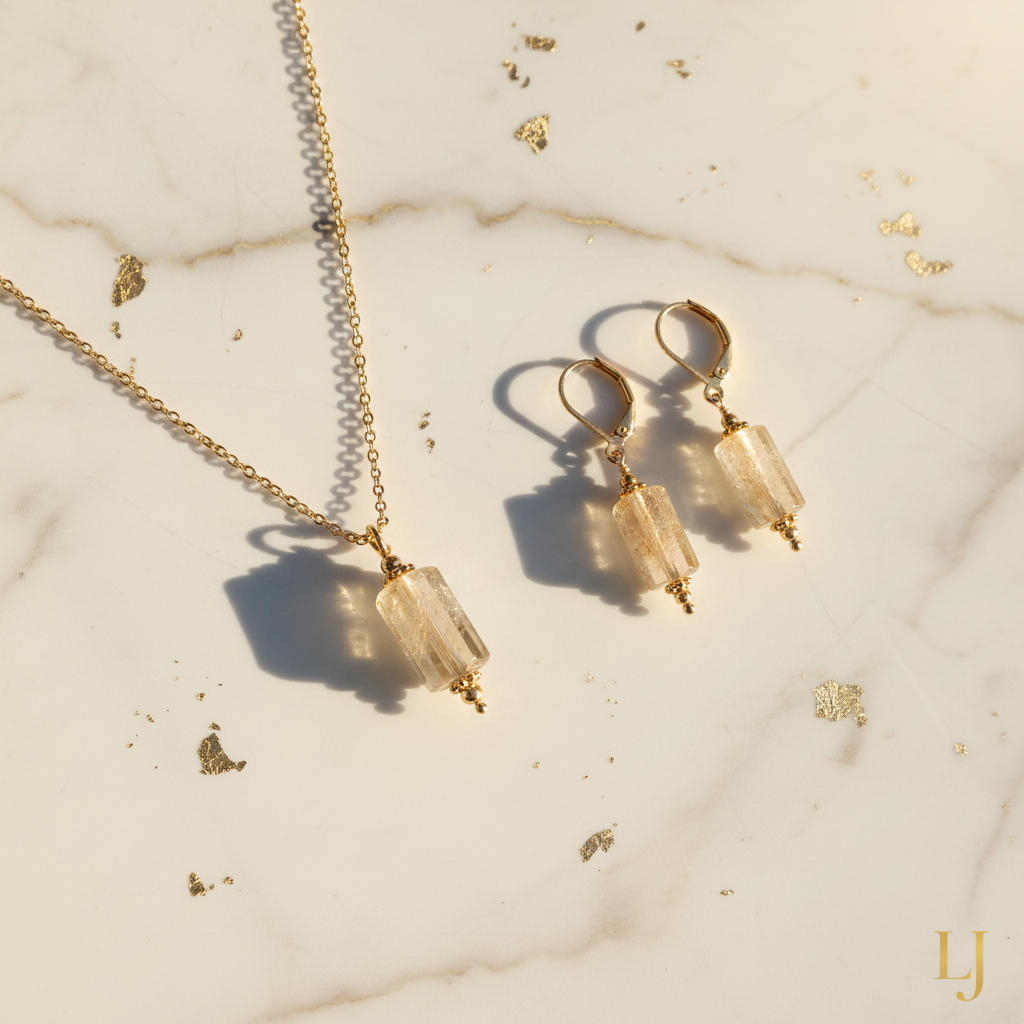 Coffret Lumière – Collier et boucles d'oreilles Levigata Citrine, bijoux en pierre naturelle faits main en France