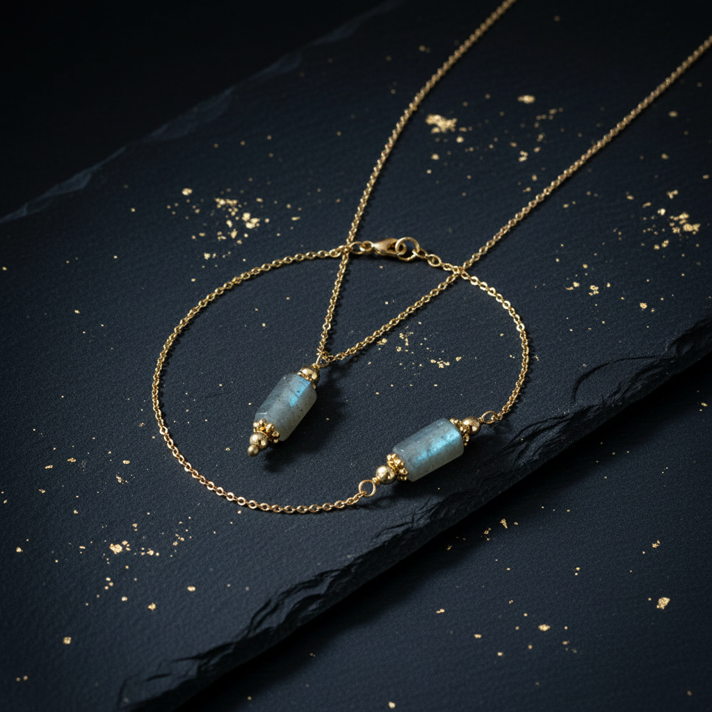 Coffret Lune – Collier et bracelet Levigata Labradorite, bijoux en pierre naturelle faits main en France