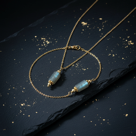 Coffret Lune – Collier et bracelet Levigata Labradorite, bijoux en pierre naturelle faits main en France