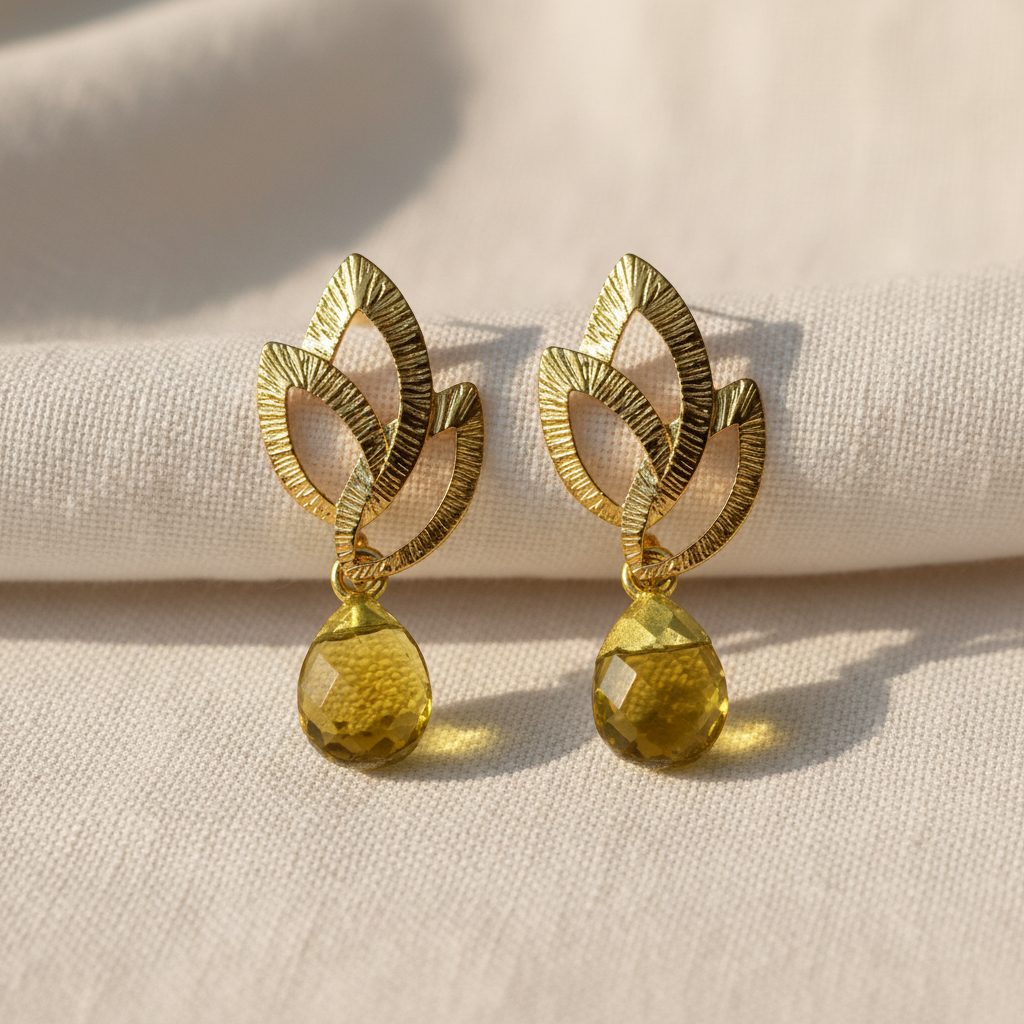 Boucles d'oreilles Folia Citrine - fond lin