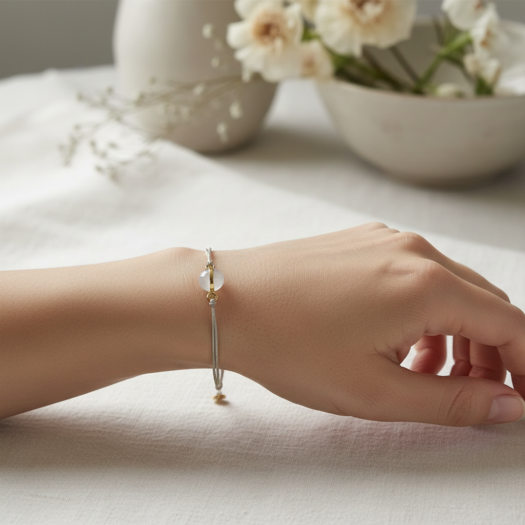Bracelet Martia Labradorite Blanche - porté au poignet