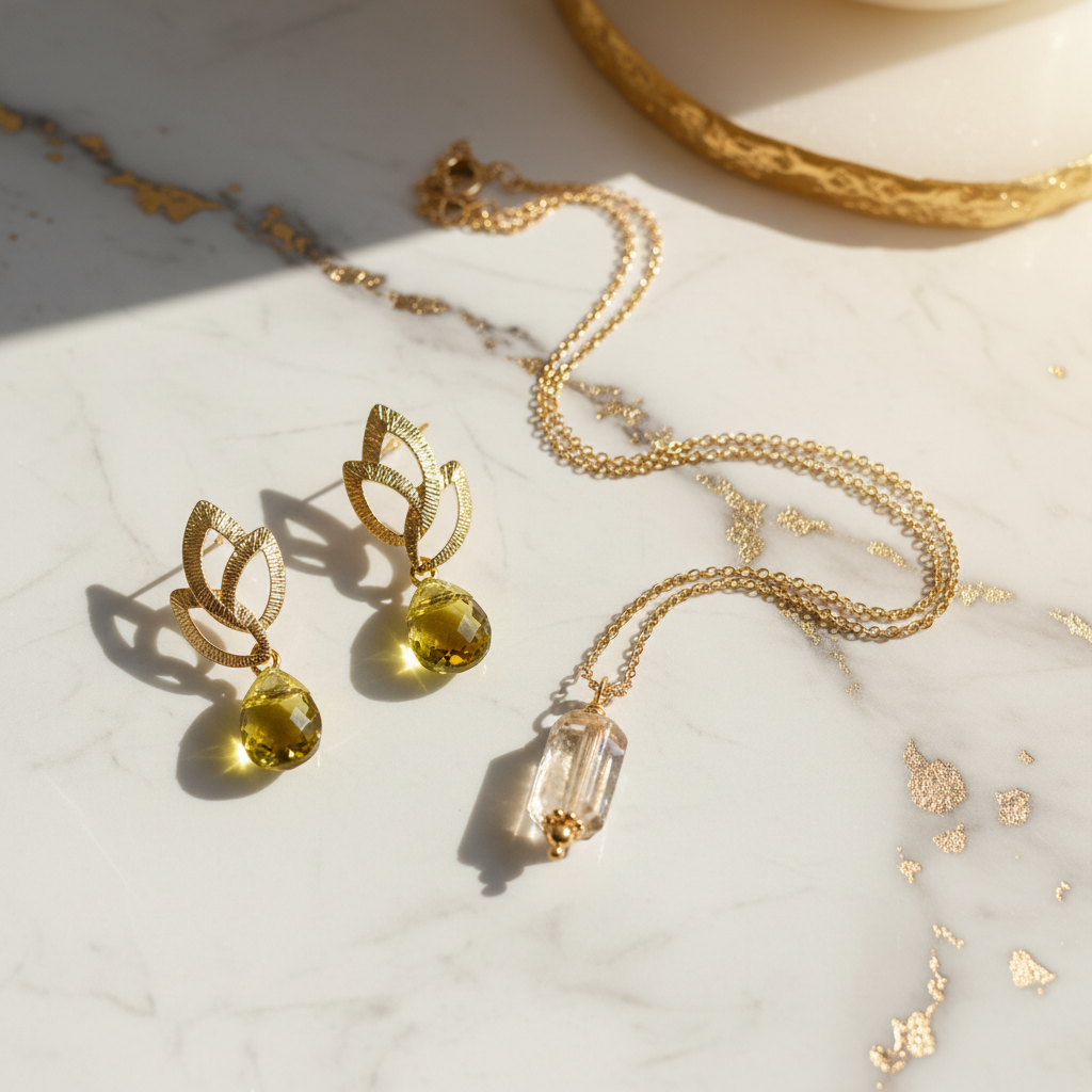 Coffret Créateur – Folia et Collier Levigata Citrine, bijoux en pierre naturelle faits main en France