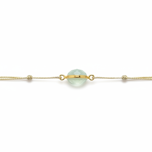 Bracelet Petra Préhnite - pierre ovale facétée vert menthe plaqué or fil lurex - Eleganza Paris