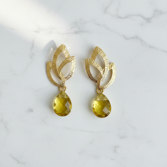 Boucles d'oreilles Folia Citrine - fond marbre